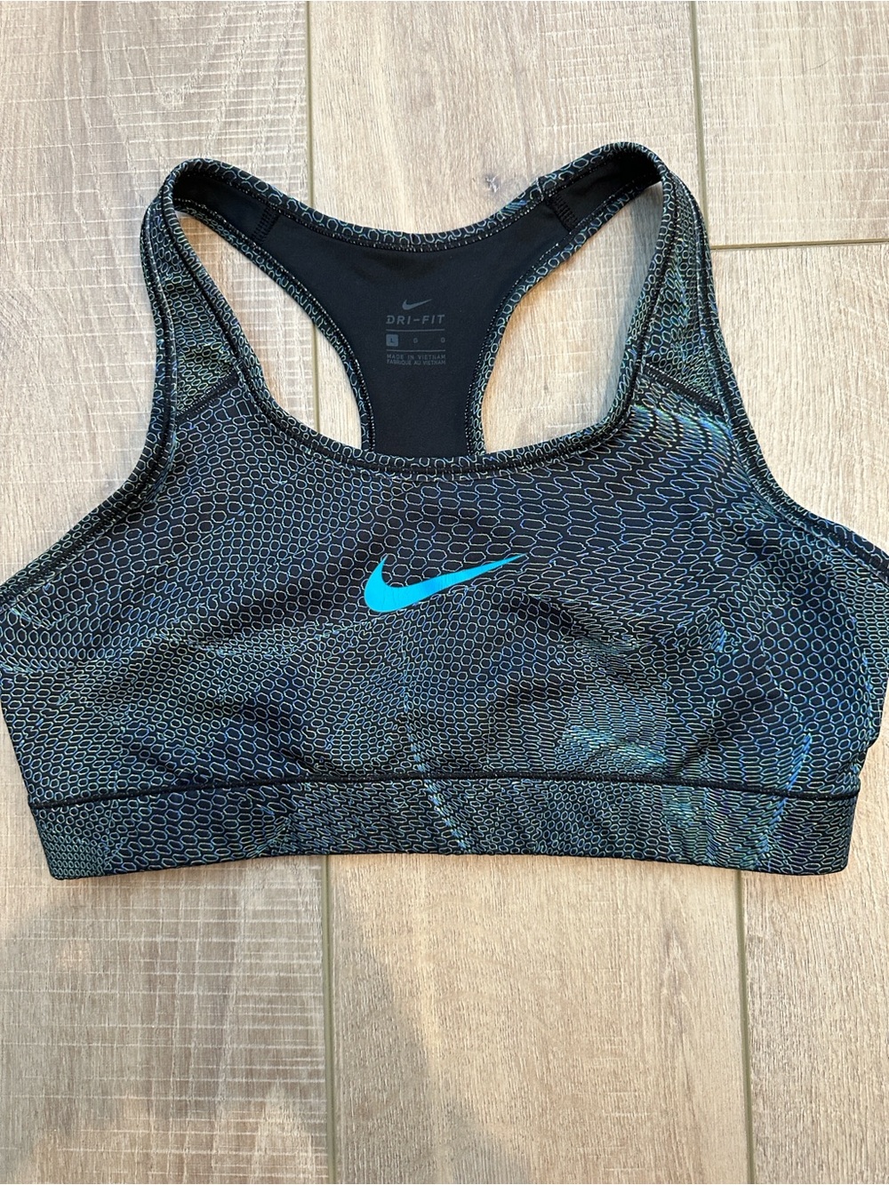 Nike Teal & Black Patterned Racerback Dri-FIT Sports Bra